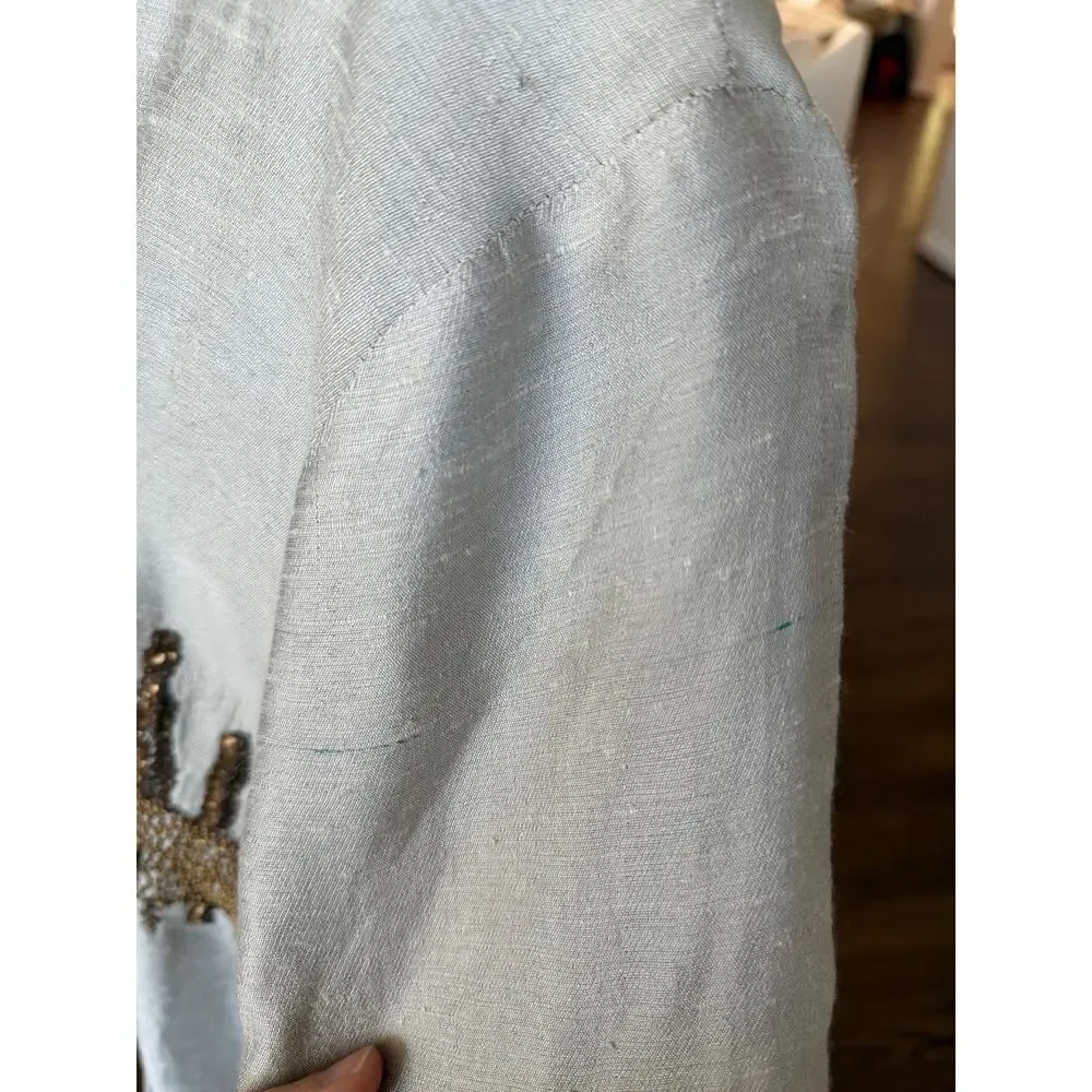 Silver Grey Bronze Beaded Sequin Abstract Boho Lagenlook Flutter Sleeve Jacket
